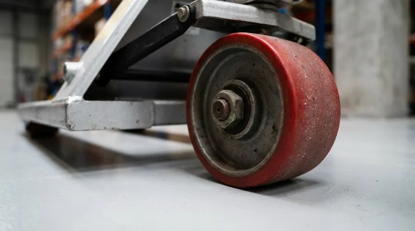 Poliuretansko kolo ročnega viličarja na gladki epoksi podlagi